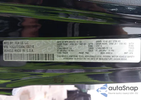 2022 Jeep Gladiator Mojave from USA, damaged, VIN 1C6JJTEGXNL135718